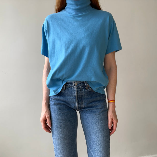 1970s Baby Blue Mock Neck T Shirt - Mock Necks Are Hot RN