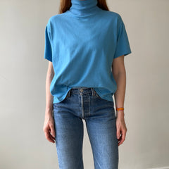 1970s Baby Blue Mock Neck T Shirt - Mock Necks Are Hot RN