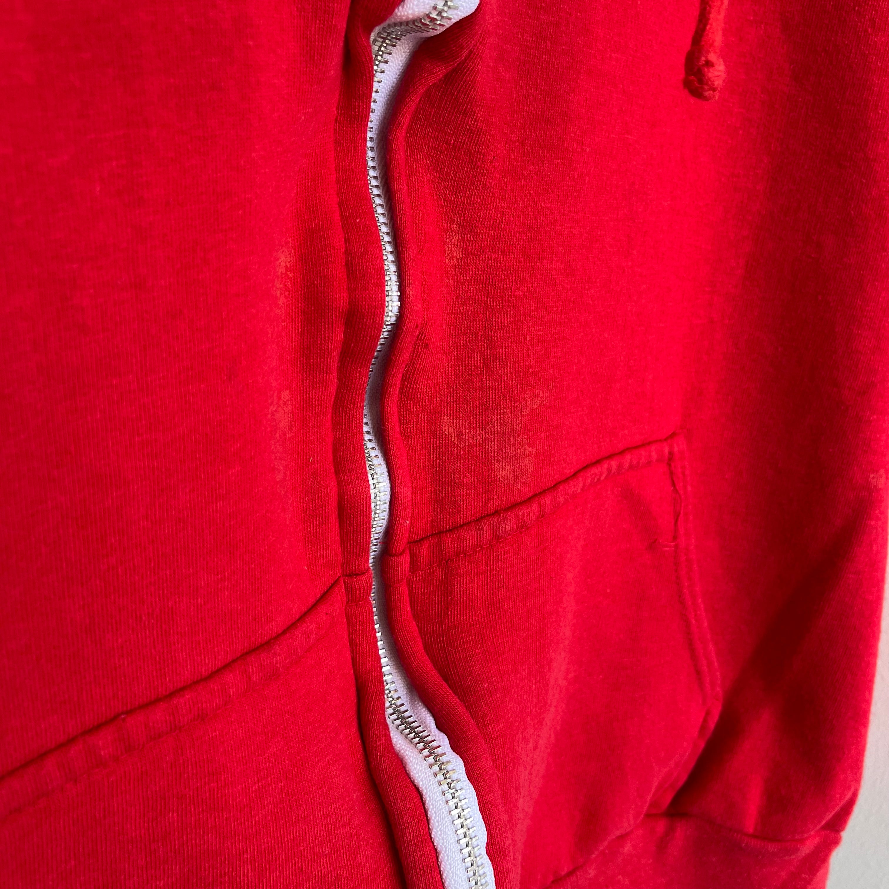 1980s Bright Red Zip Up Hoodie