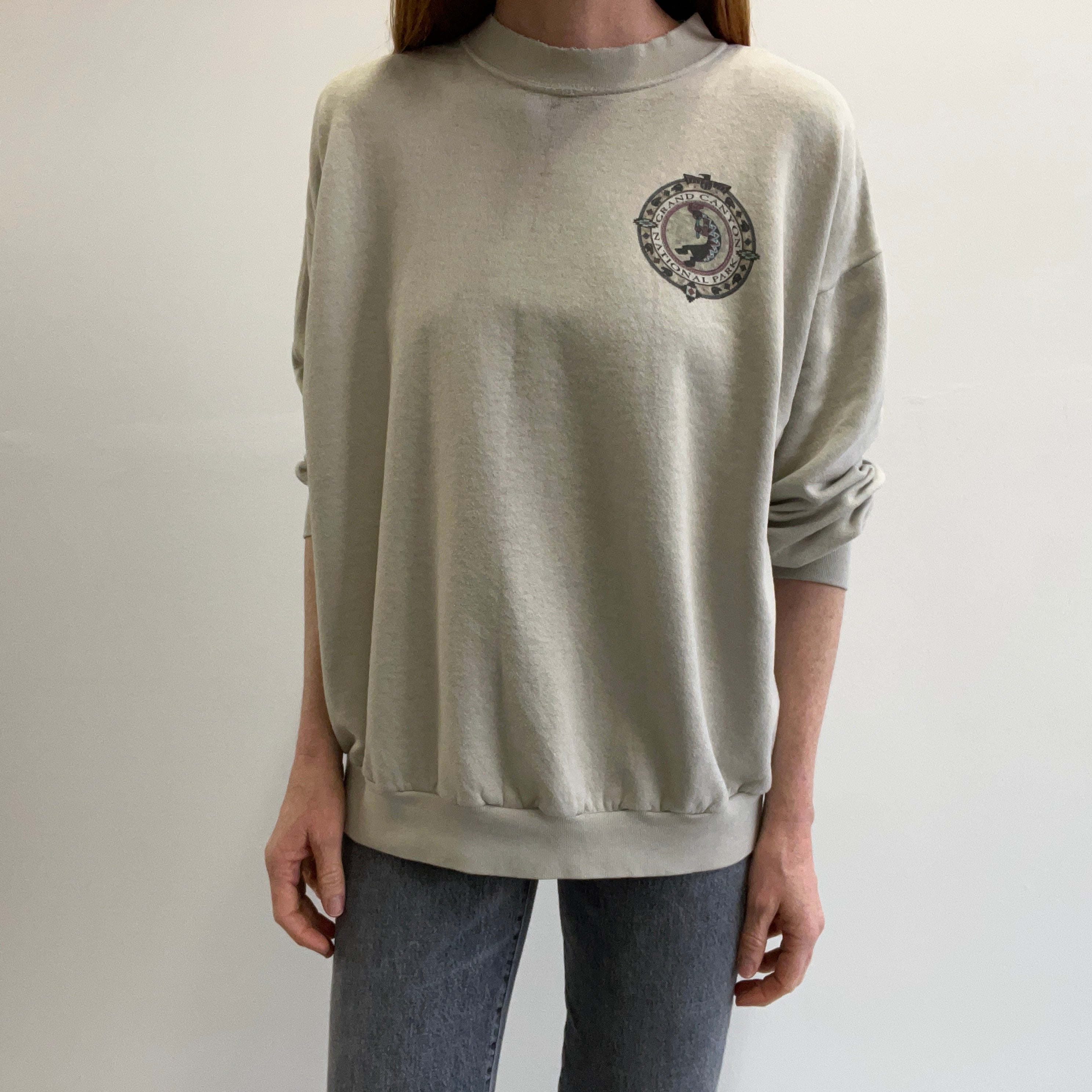 1990s Super Shredded Paper Thin Split Collar Front and Back Grand Canyon Sweatshirt