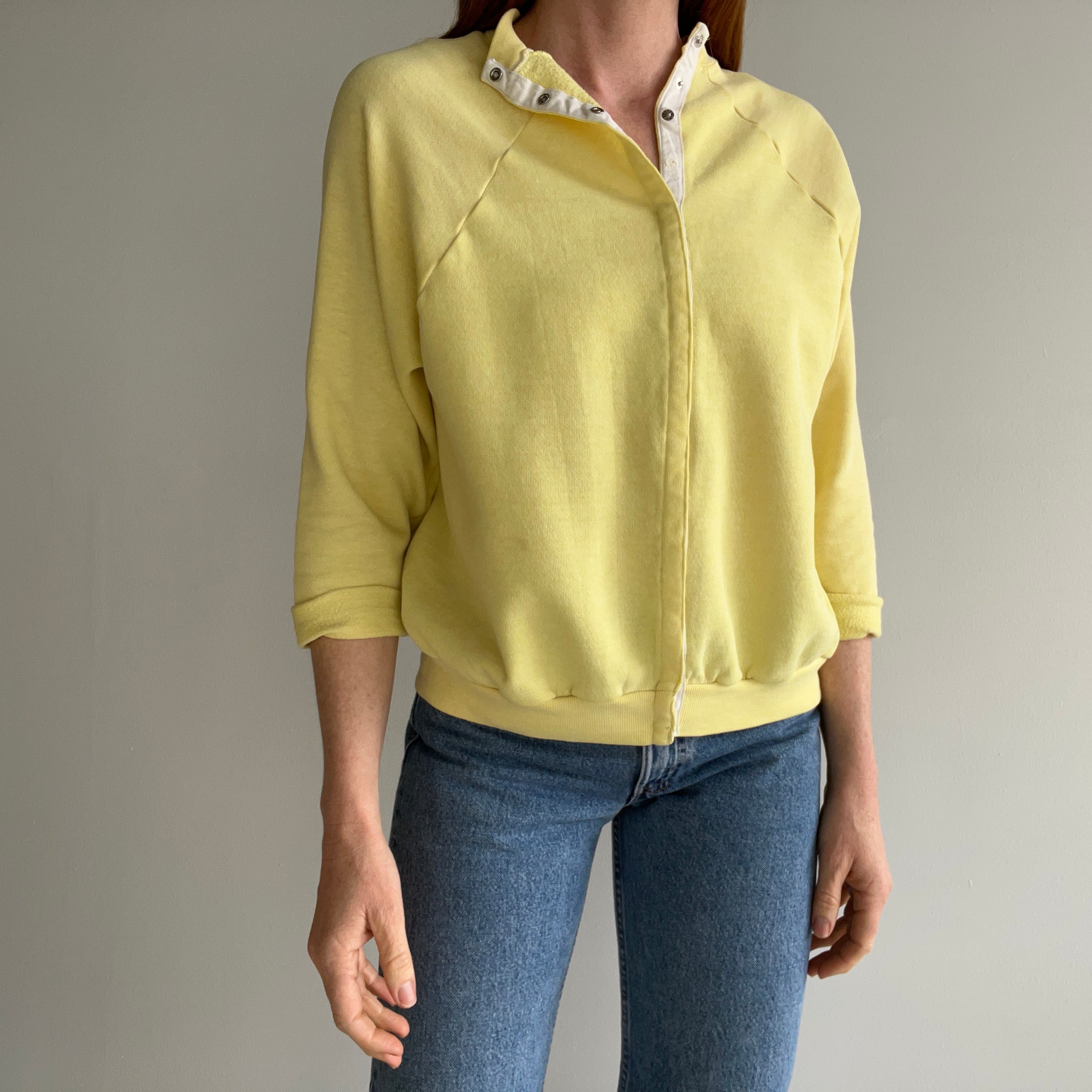 1980s Cut Sleeve Snap Up Lemon Balm Sweatshirt