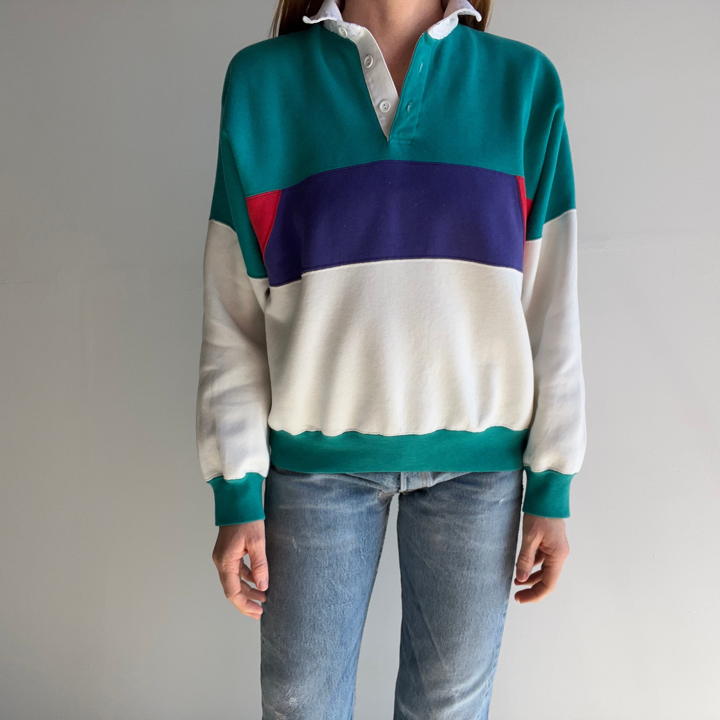 1990s Color Block Rugby Sweatshirt