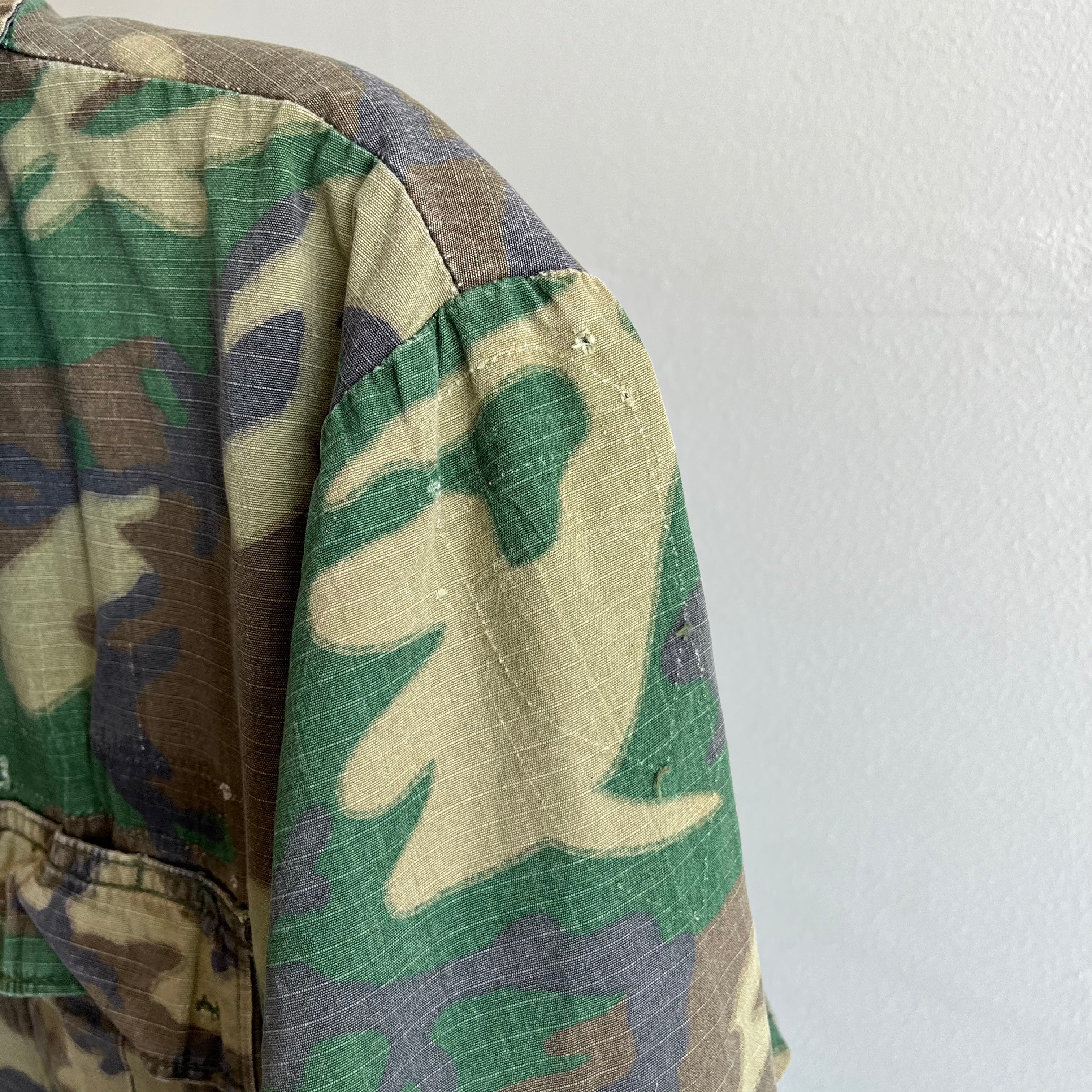 Camo Denim Distressed Jacket Oversized Green Holes Thrashed Size