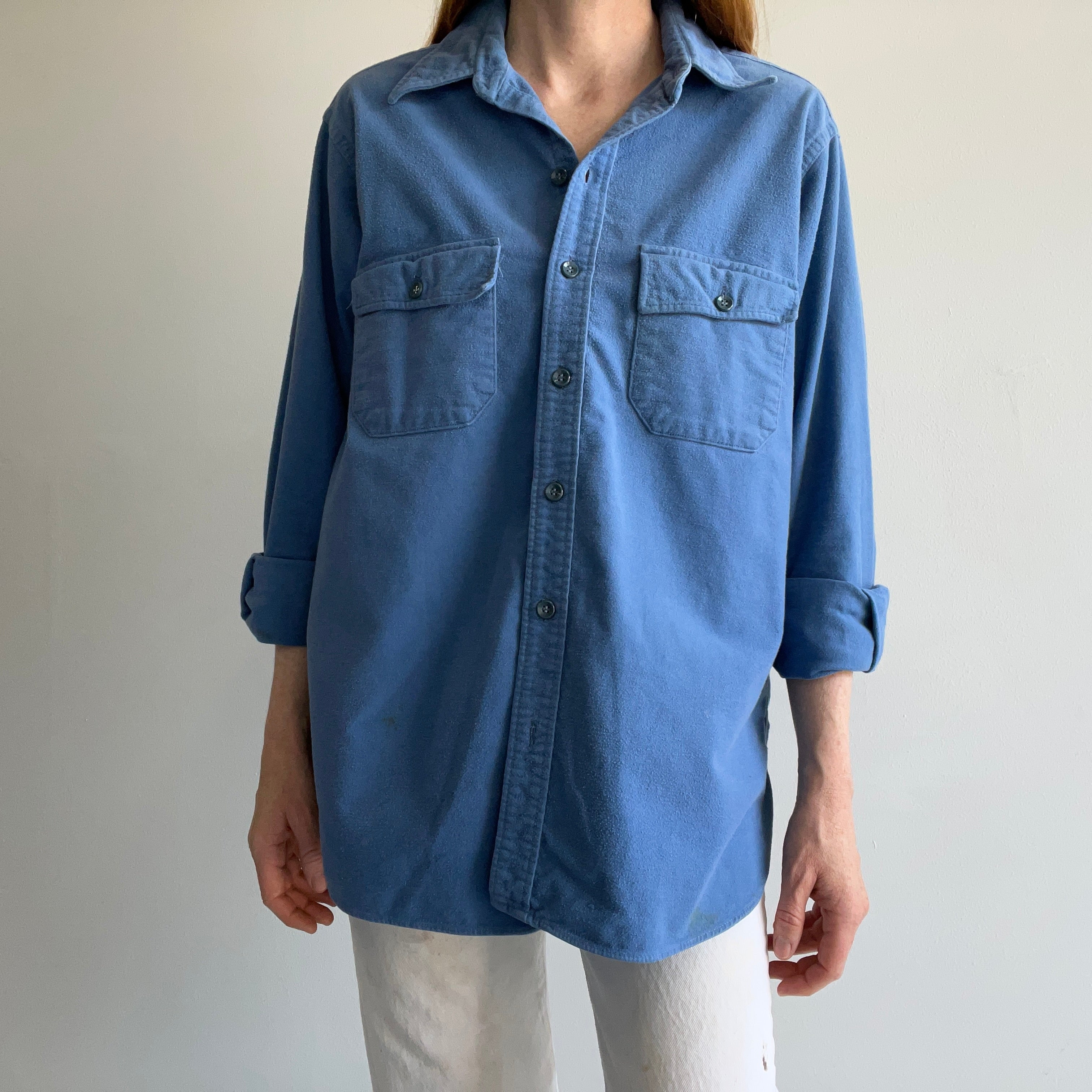 1980s L.L.Bean Soft Dusty Blue Cotton Flannel