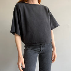 1980s Boxy Blank Black Warm Up Crop Top - YES!