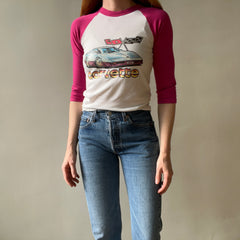 1970s Corvette Pink and White Baseball T Shirt