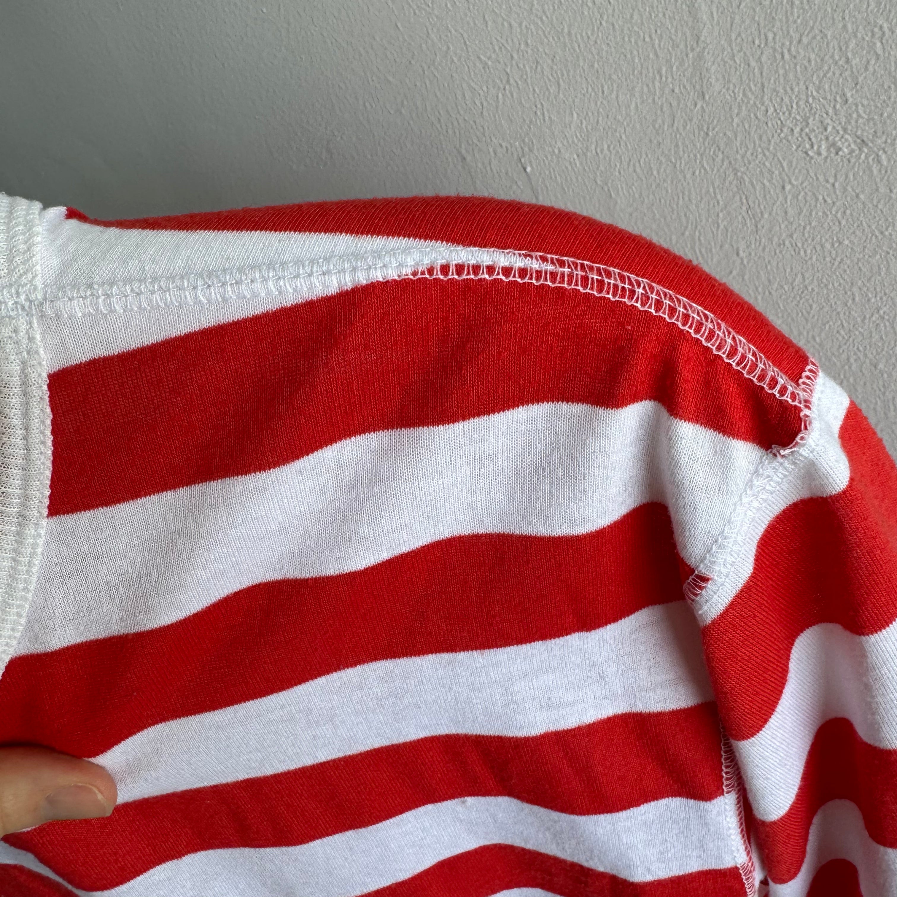1980s Thin and Slouchy Red and White Striped T-Shirt