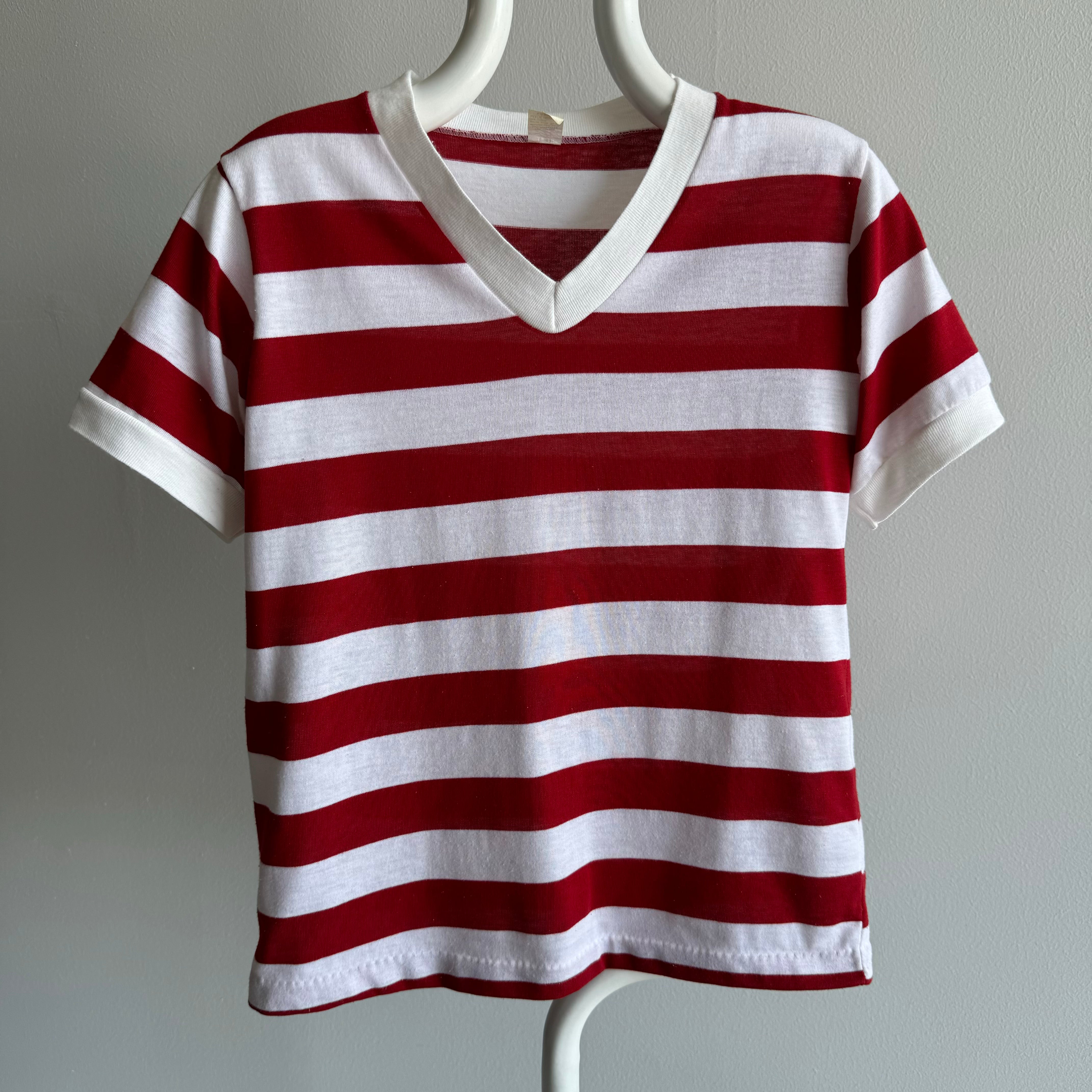 1980s Dark Red and White Striped Ring Shirt !!!