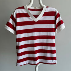 1980s Dark Red and White Striped Ring Shirt !!!