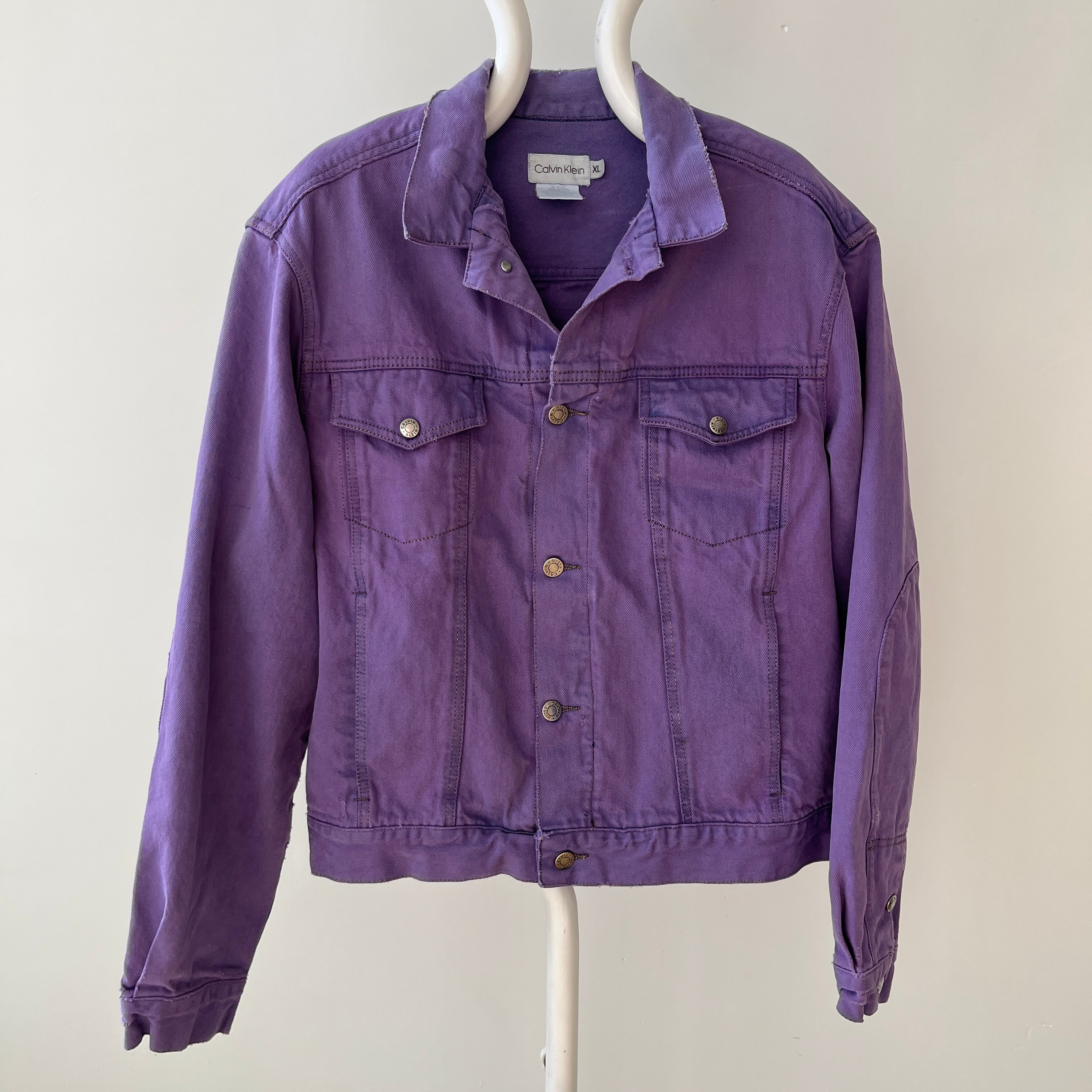 1990s Calvin Over Dyed Lilac Super Soft Denim Jean Jacket