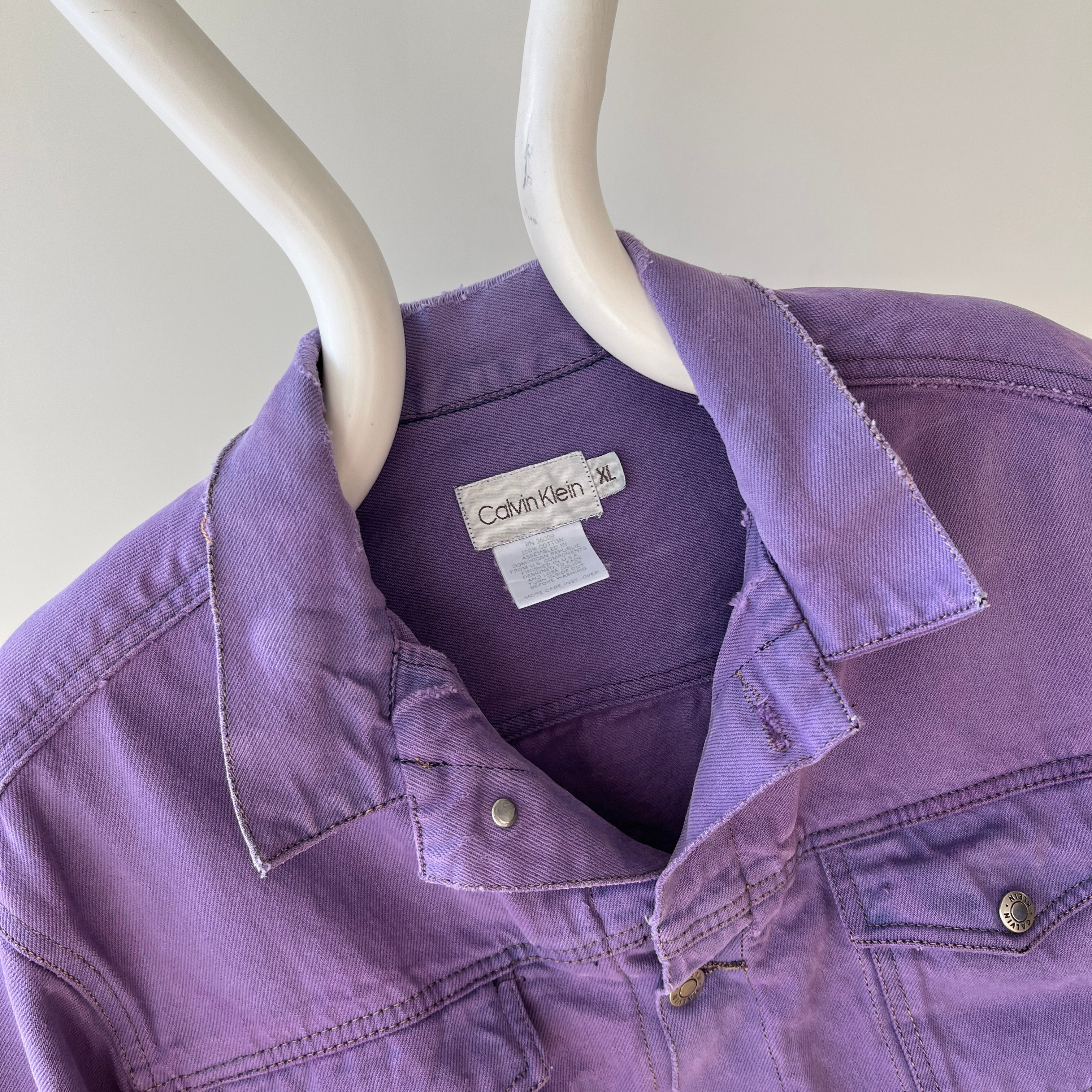 1990s Calvin Over Dyed Lilac Super Soft Denim Jean Jacket