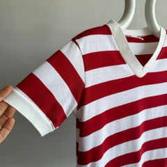 1980s Dark Red and White Striped Ring Shirt !!!