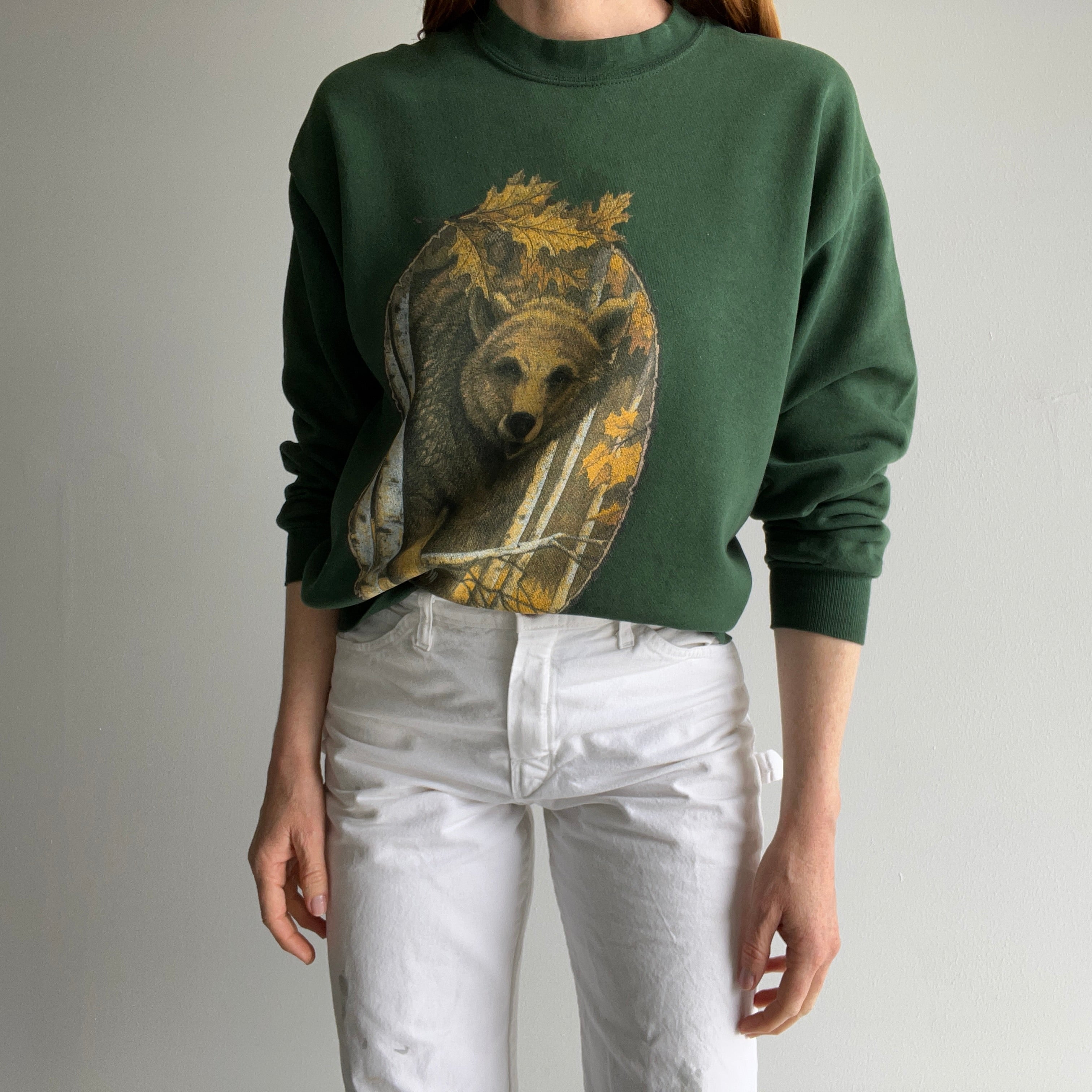 1980s Off Centered Bear Sweatshirt - REALLY WORN OUT