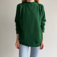 1970s Contrast Stitch Acrylic Deep Green Raglan Sweatshirt - WOW