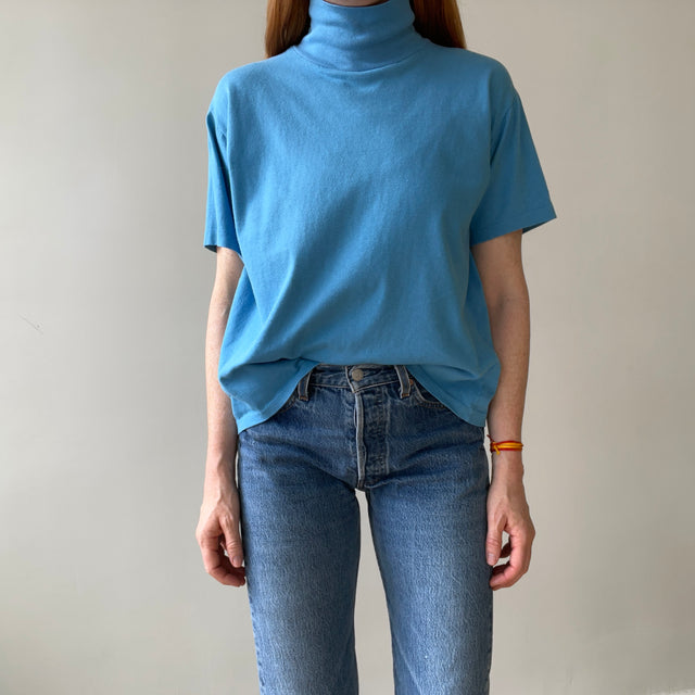 1970s Baby Blue Mock Neck T Shirt - Mock Necks Are Hot RN