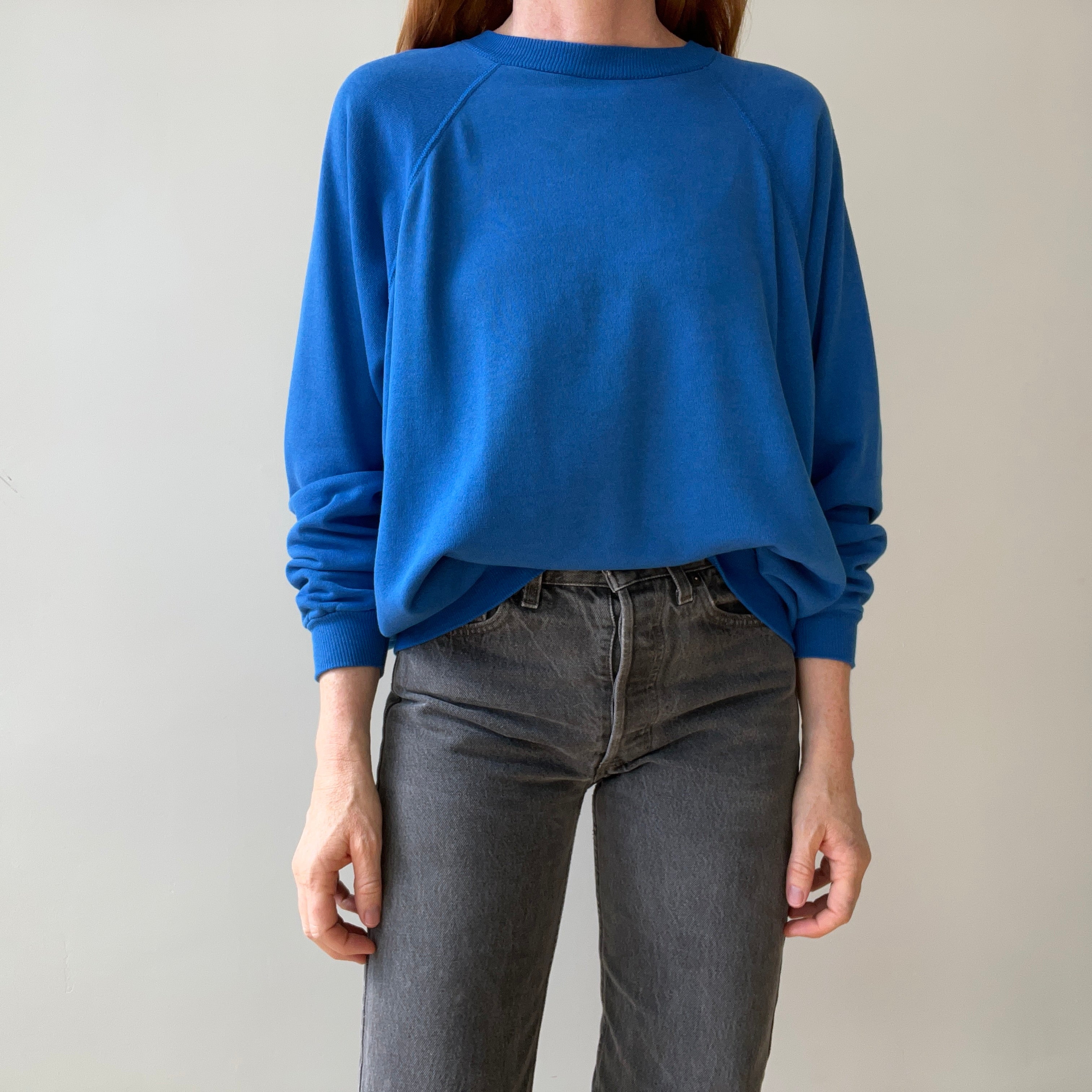1990s Blank Blue Hanes Raglan Sweatshirt