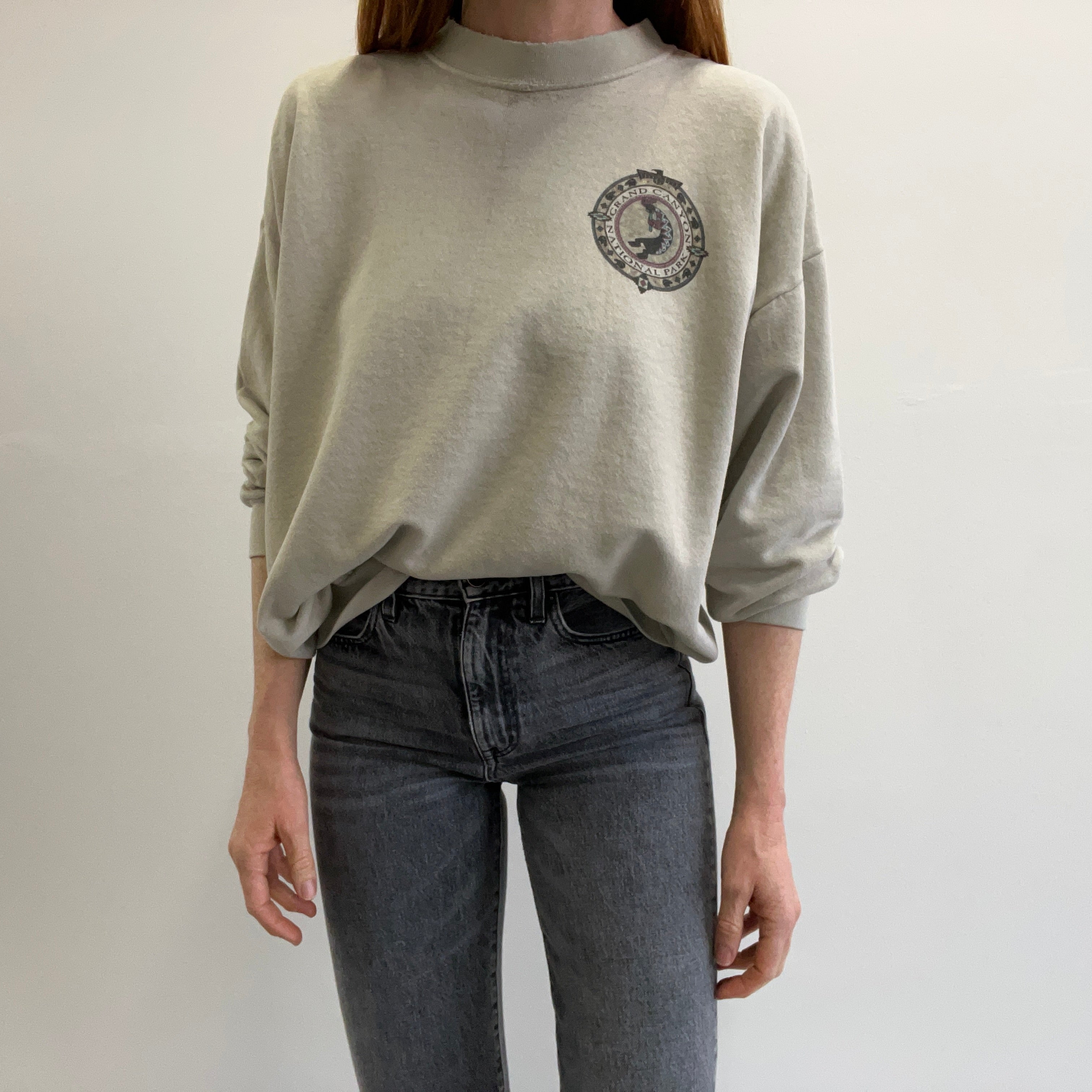 1990s Super Shredded Paper Thin Split Collar Front and Back Grand Canyon Sweatshirt