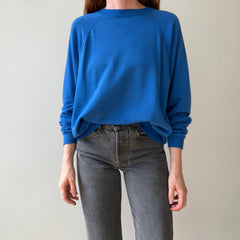 1990s Blank Blue Hanes Raglan Sweatshirt