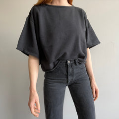 1980s Boxy Blank Black Warm Up Crop Top - YES!