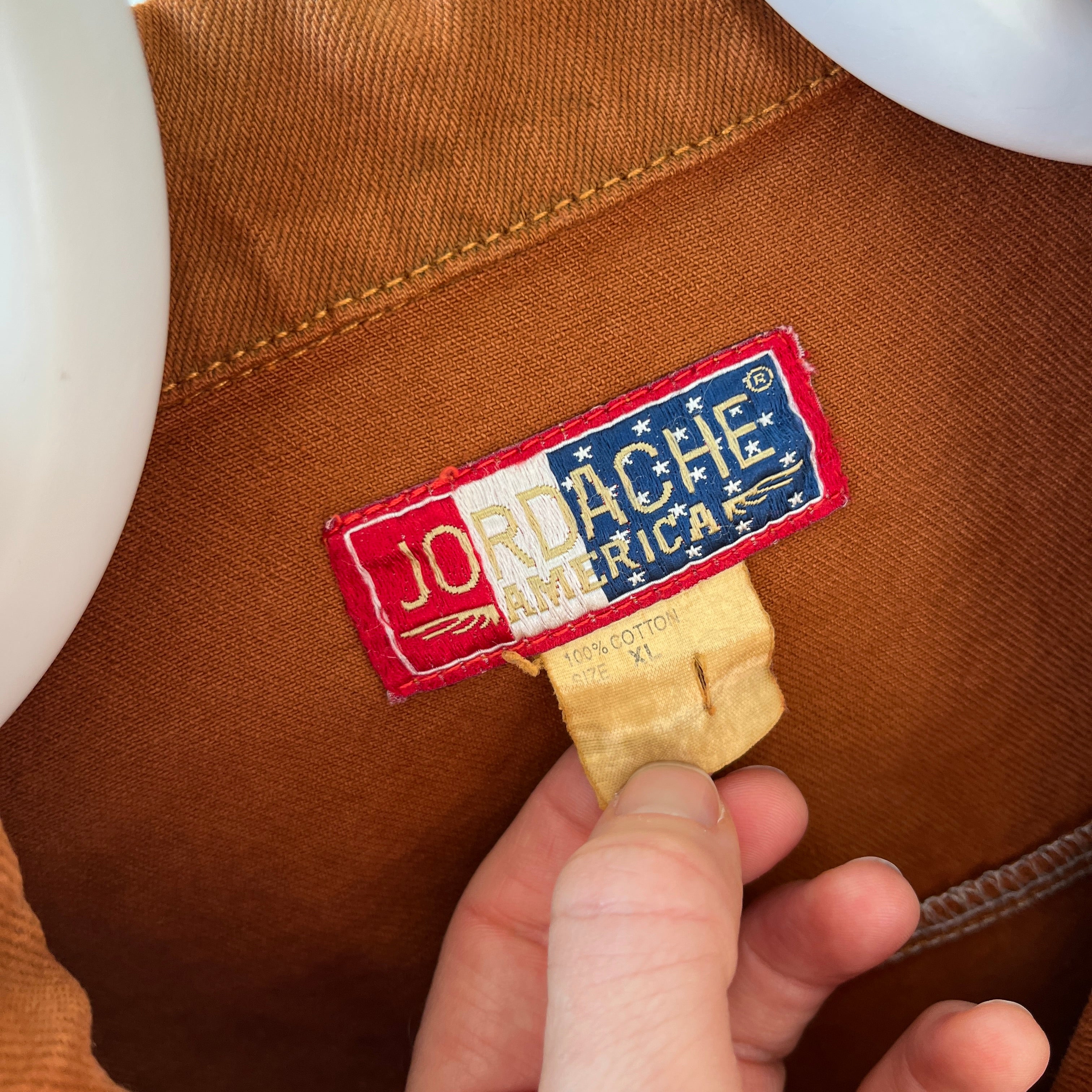 1990s Jordache Rusty Terracotta Over Dyed Jordache Denim Jean Jacket