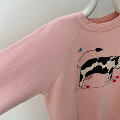 1980s DIY Quilted Cow Sweatshirt with Apple and Butterfly Buttons