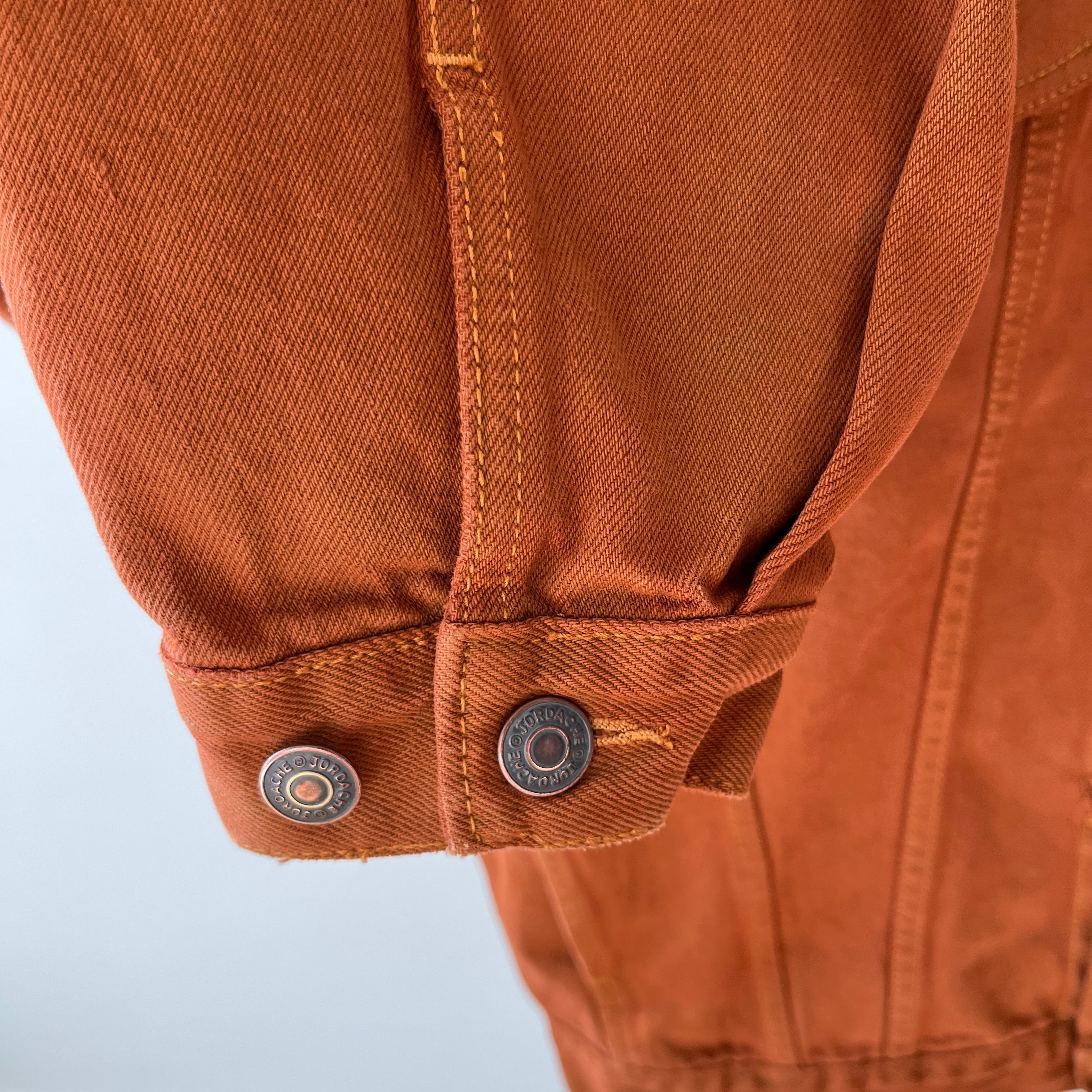 1990s Jordache Rusty Terracotta Over Dyed Jordache Denim Jean Jacket