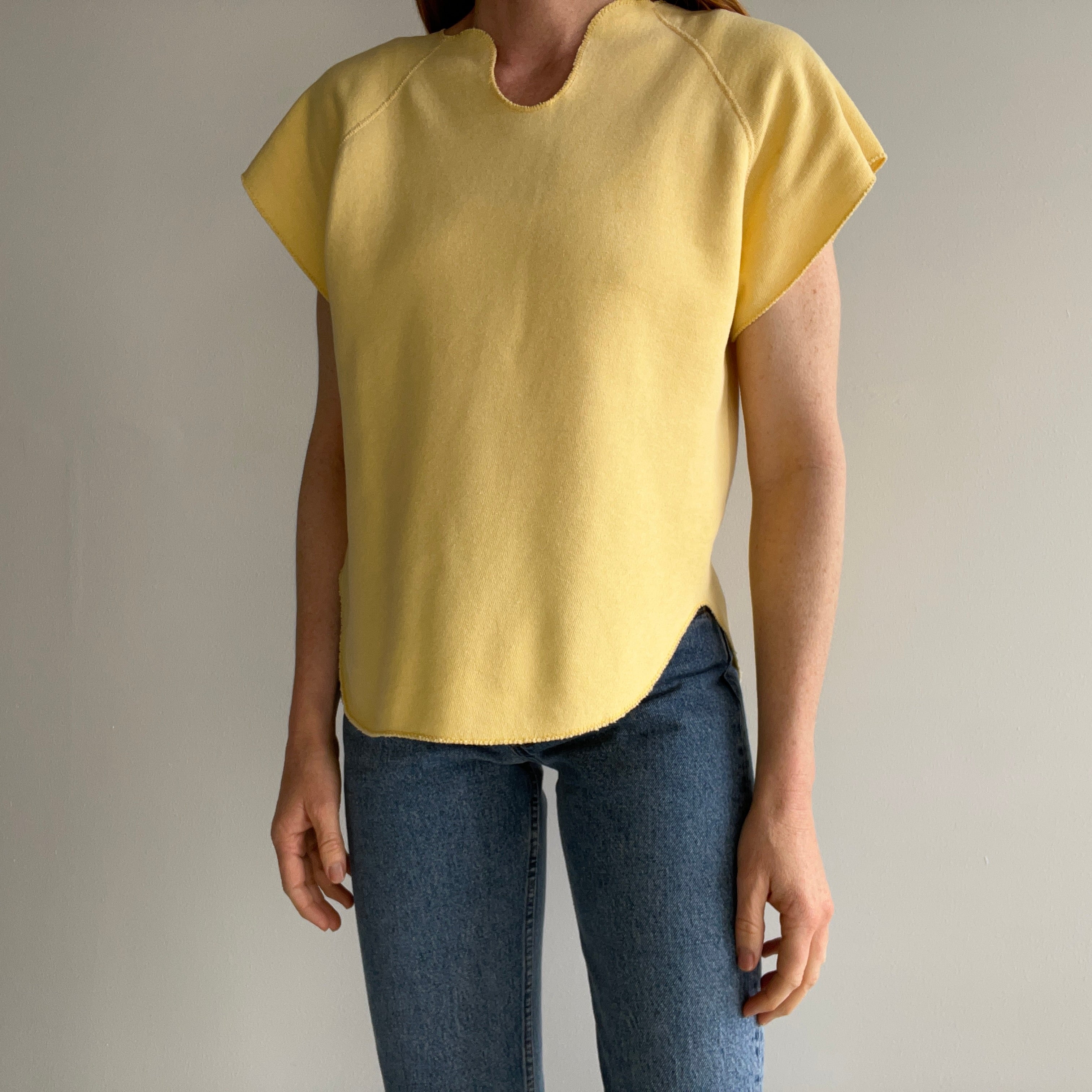 1970/80s Pastel Yellow Lightweight Warm Up Sweatshirt/Shirt