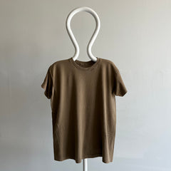 1980s Sun Faded Army Brown Blank Single Stitch T-Shirt