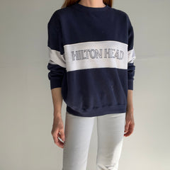 1980s Thinned Out and Worn Hilton Head Color Block Sweatshirt