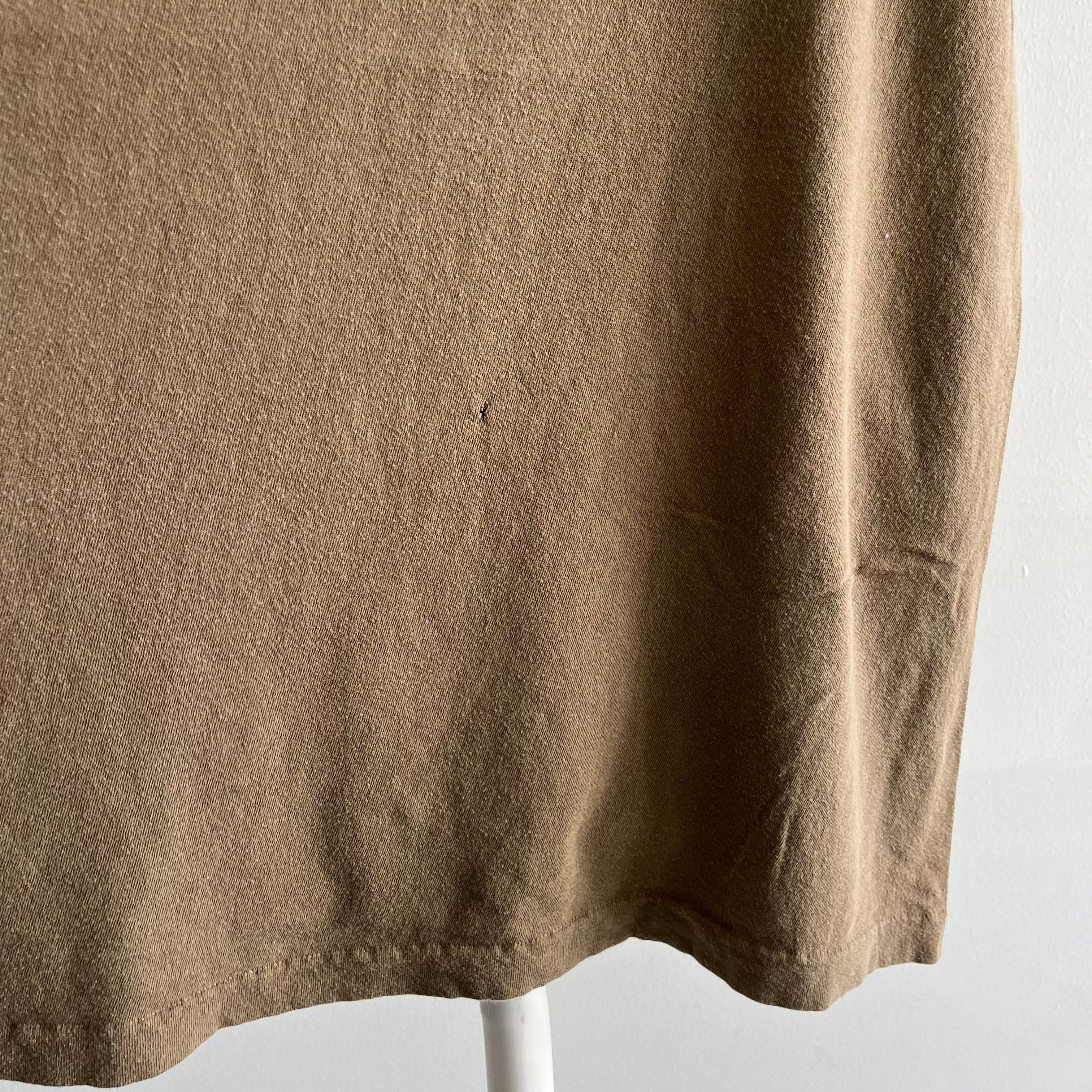 1980s Sun Faded Army Brown Blank Single Stitch T-Shirt