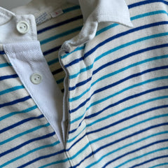 1980s Heavyweight Blue and Natural White Striped Rugby Shirt - So Good