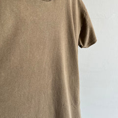 1980s Sun Faded Army Brown Blank Single Stitch T-Shirt