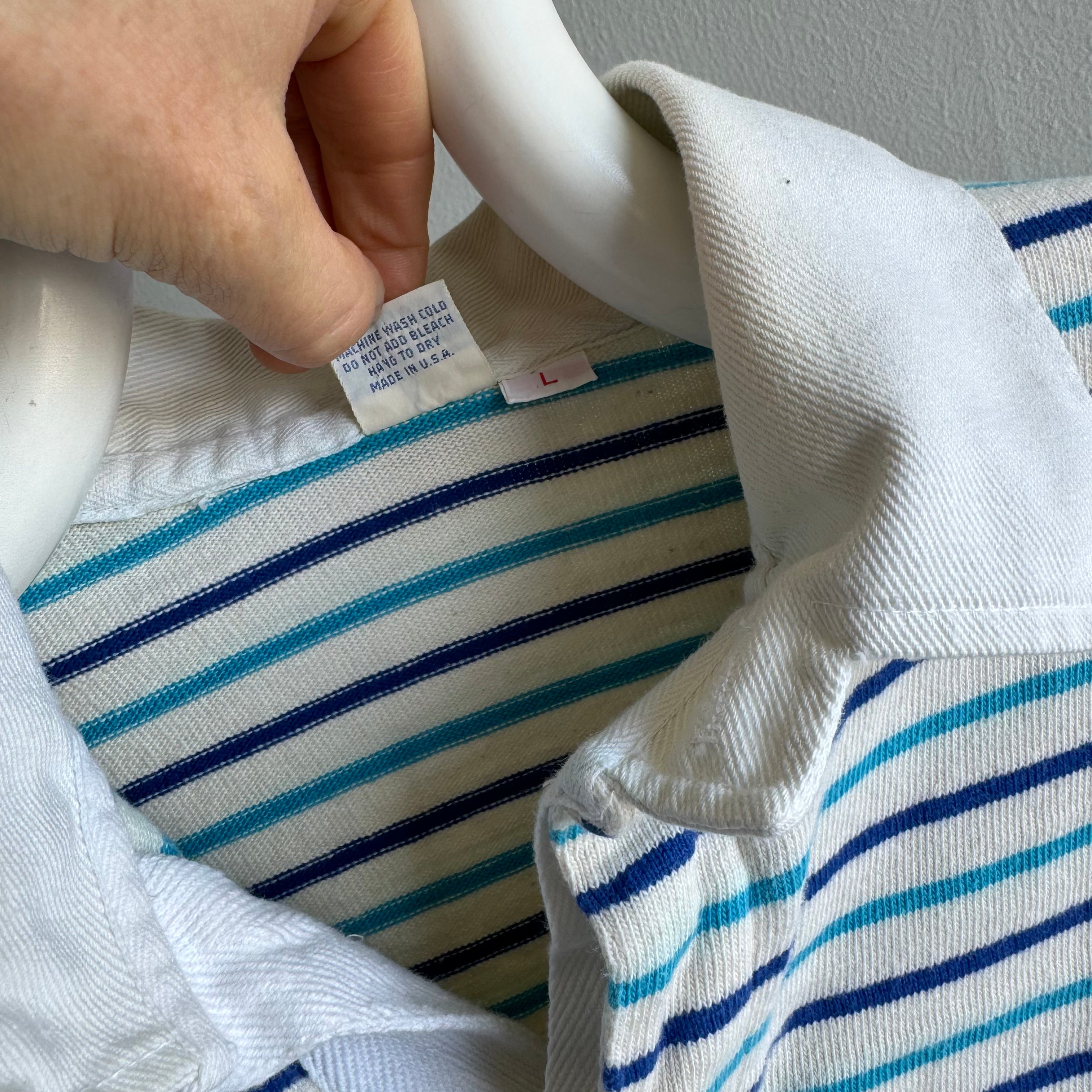 1980s Heavyweight Blue and Natural White Striped Rugby Shirt - So Good