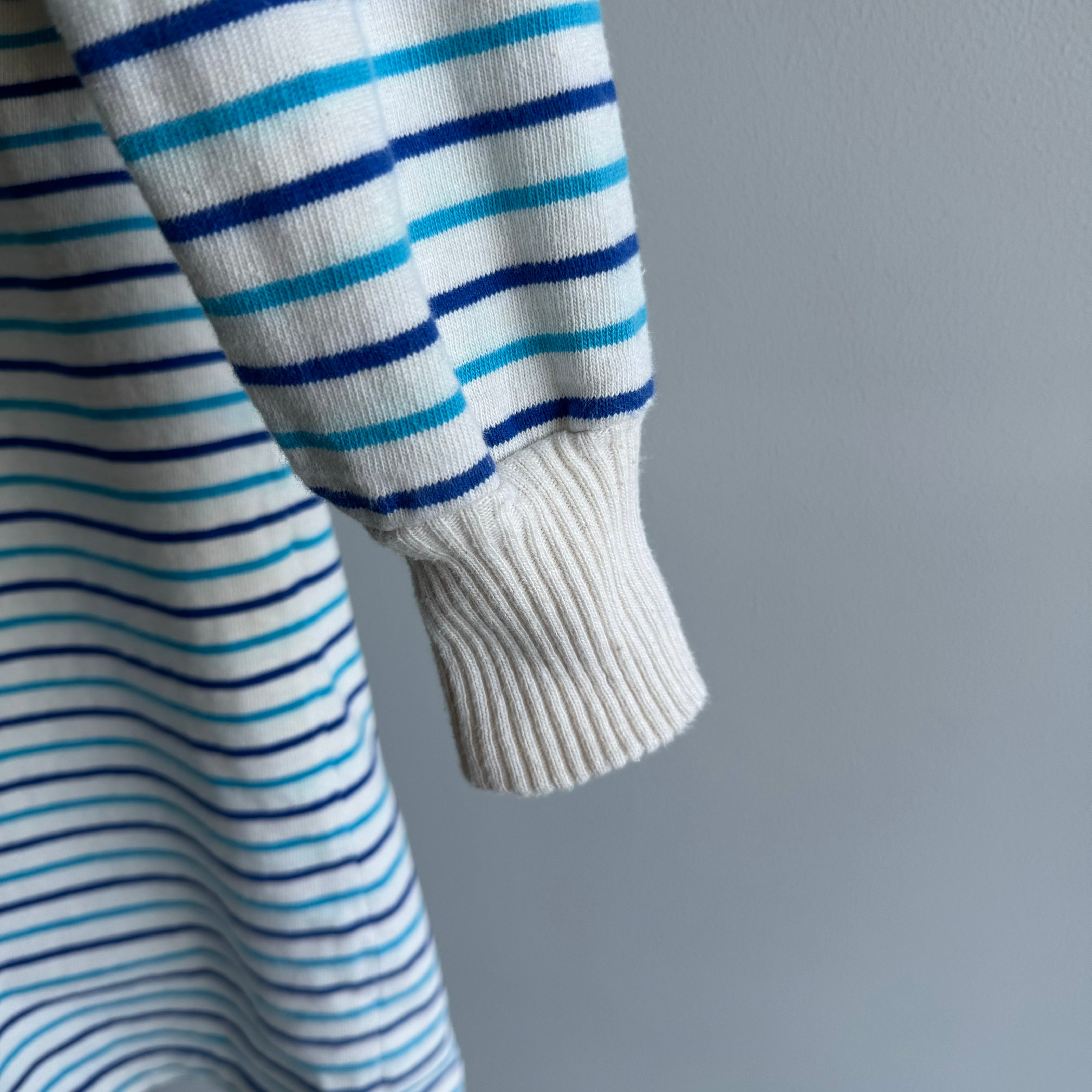 1980s Heavyweight Blue and Natural White Striped Rugby Shirt - So Good