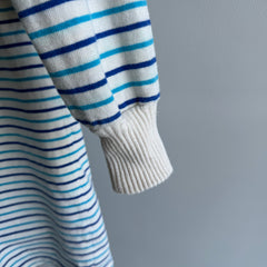 1980s Heavyweight Blue and Natural White Striped Rugby Shirt - So Good