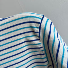 1980s Heavyweight Blue and Natural White Striped Rugby Shirt - So Good