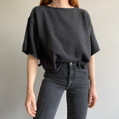 1980s Boxy Blank Black Warm Up Crop Top - YES!