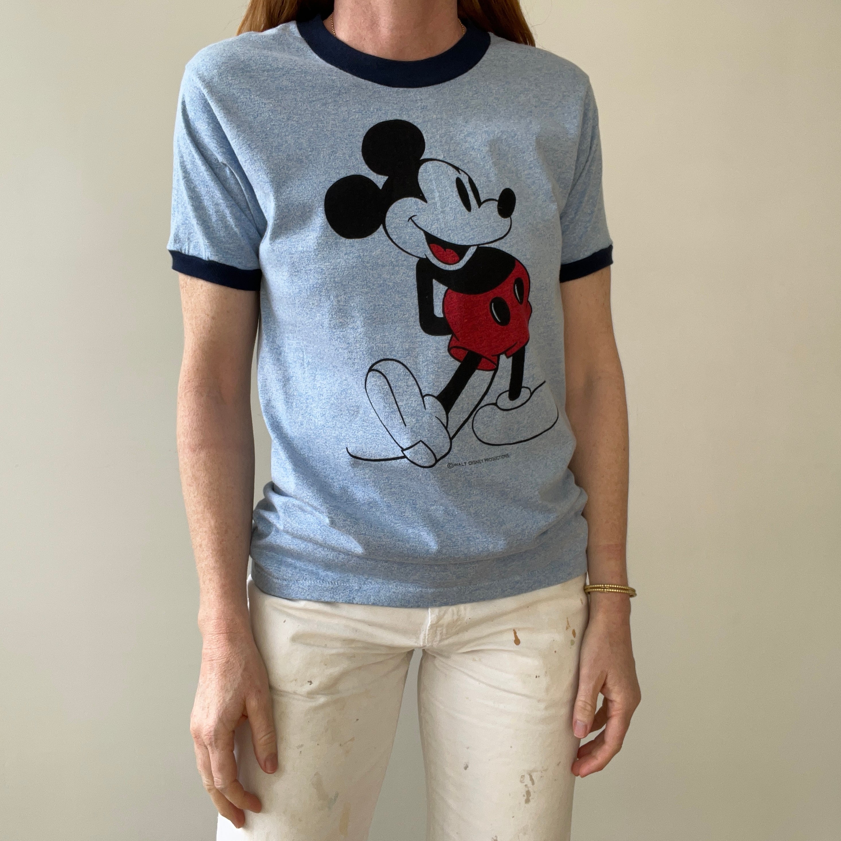1980s Heather Baby Blue Mickey Ringer T Shirt - Collectible