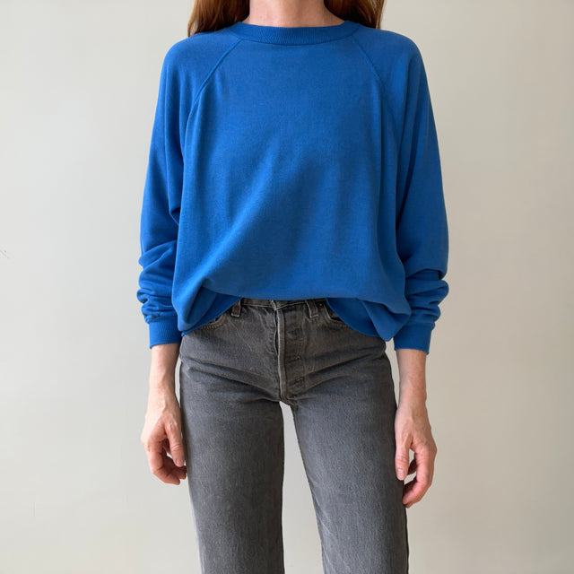 1990s Blank Blue Hanes Raglan Sweatshirt