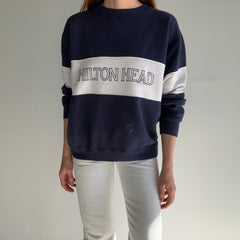 1980s Thinned Out and Worn Hilton Head Color Block Sweatshirt