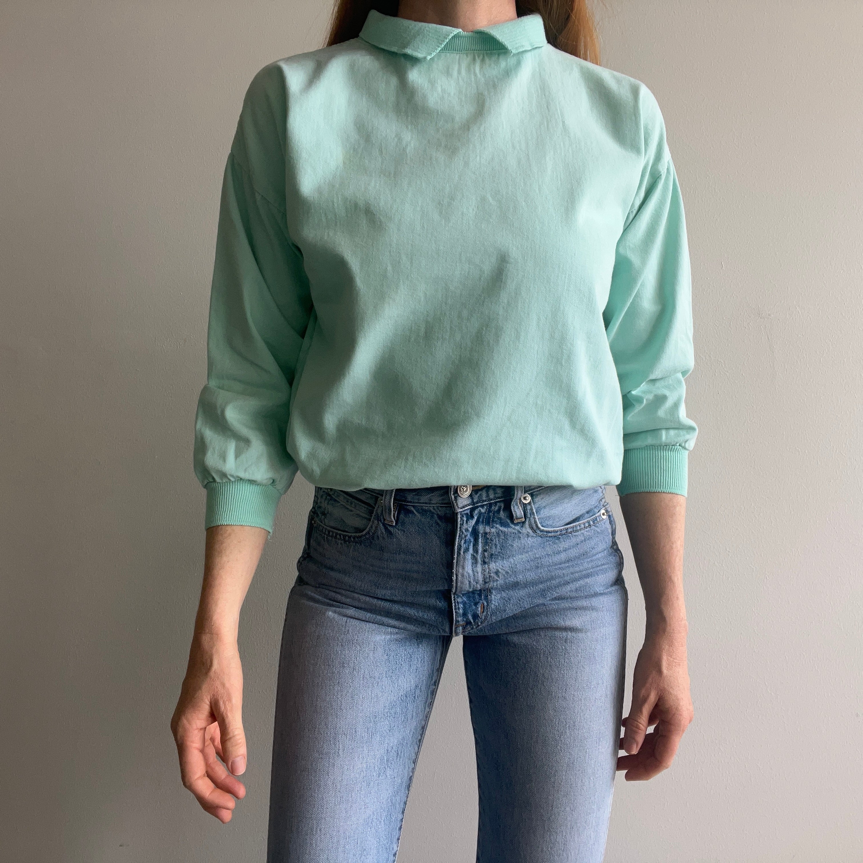 1980s Cotton Builtin Polo *Sweatshirt* Style Shirt