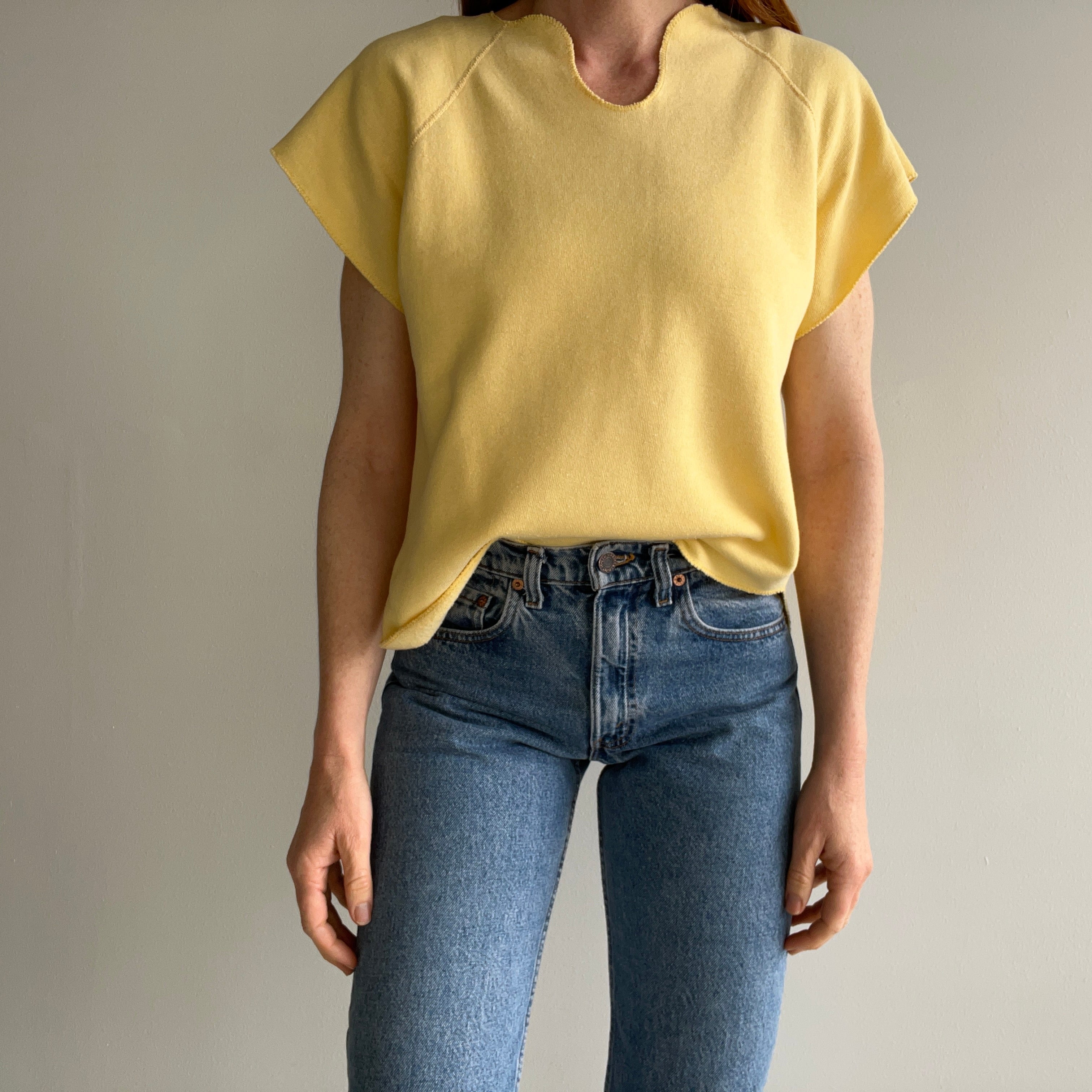 1970/80s Pastel Yellow Lightweight Warm Up Sweatshirt/Shirt