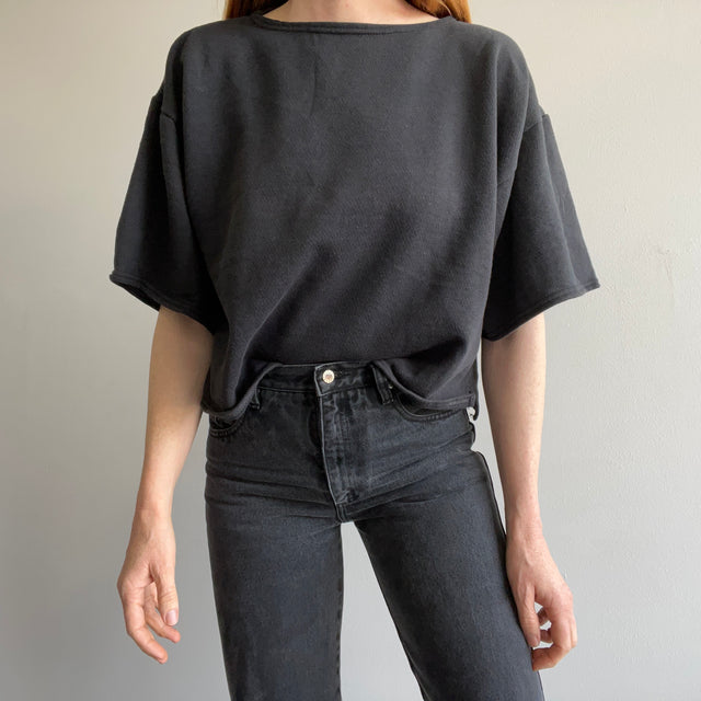 1980s Boxy Blank Black Warm Up Crop Top - YES!