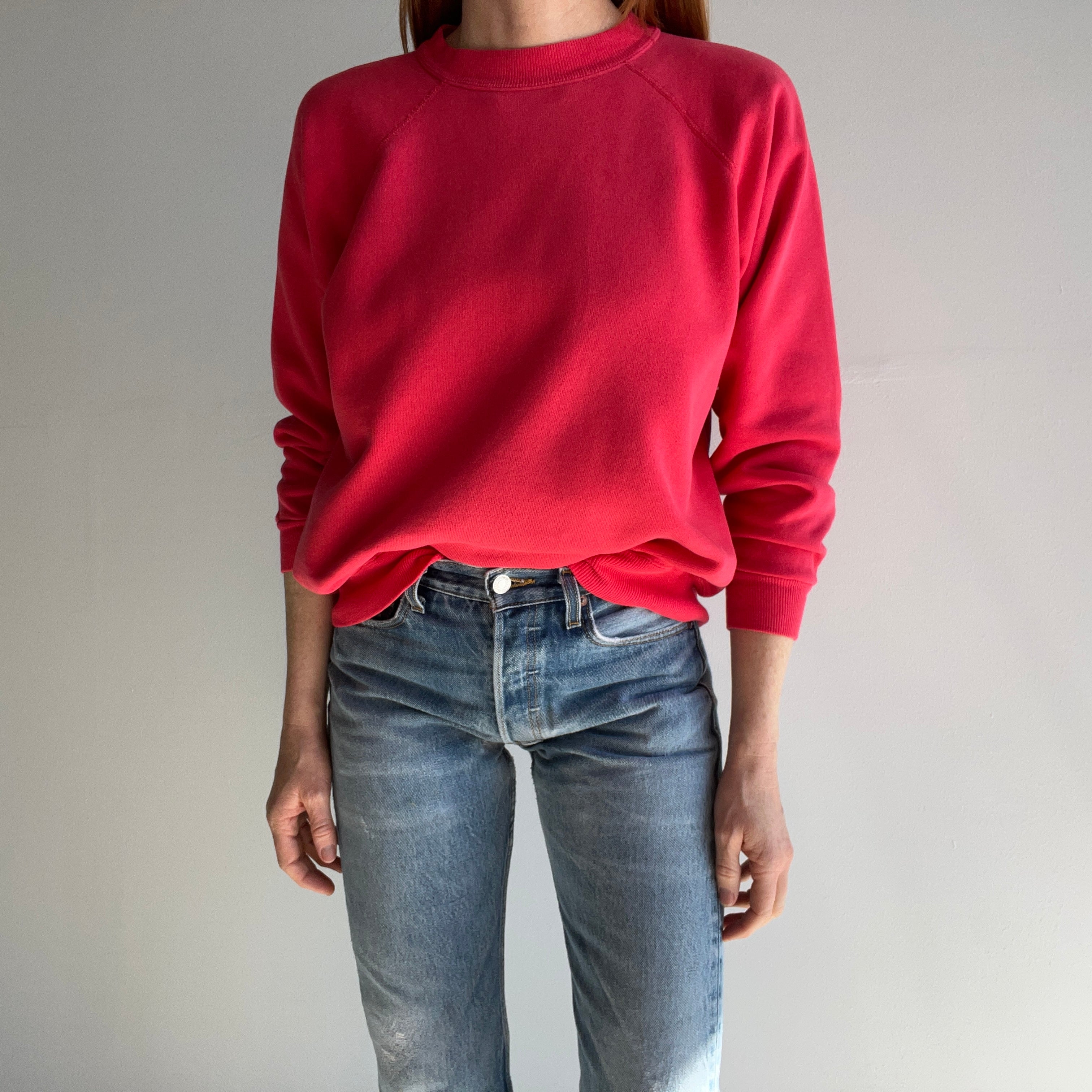 1980s Rich Salmon Pink Raglan Sweatshirt