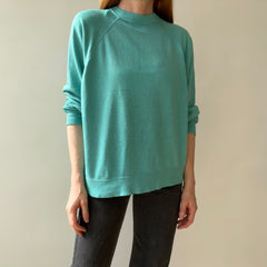 1980s Paper Thin Worn Out Sea Foam Blue Geen But Blue But Green Raglan Sweatshirt