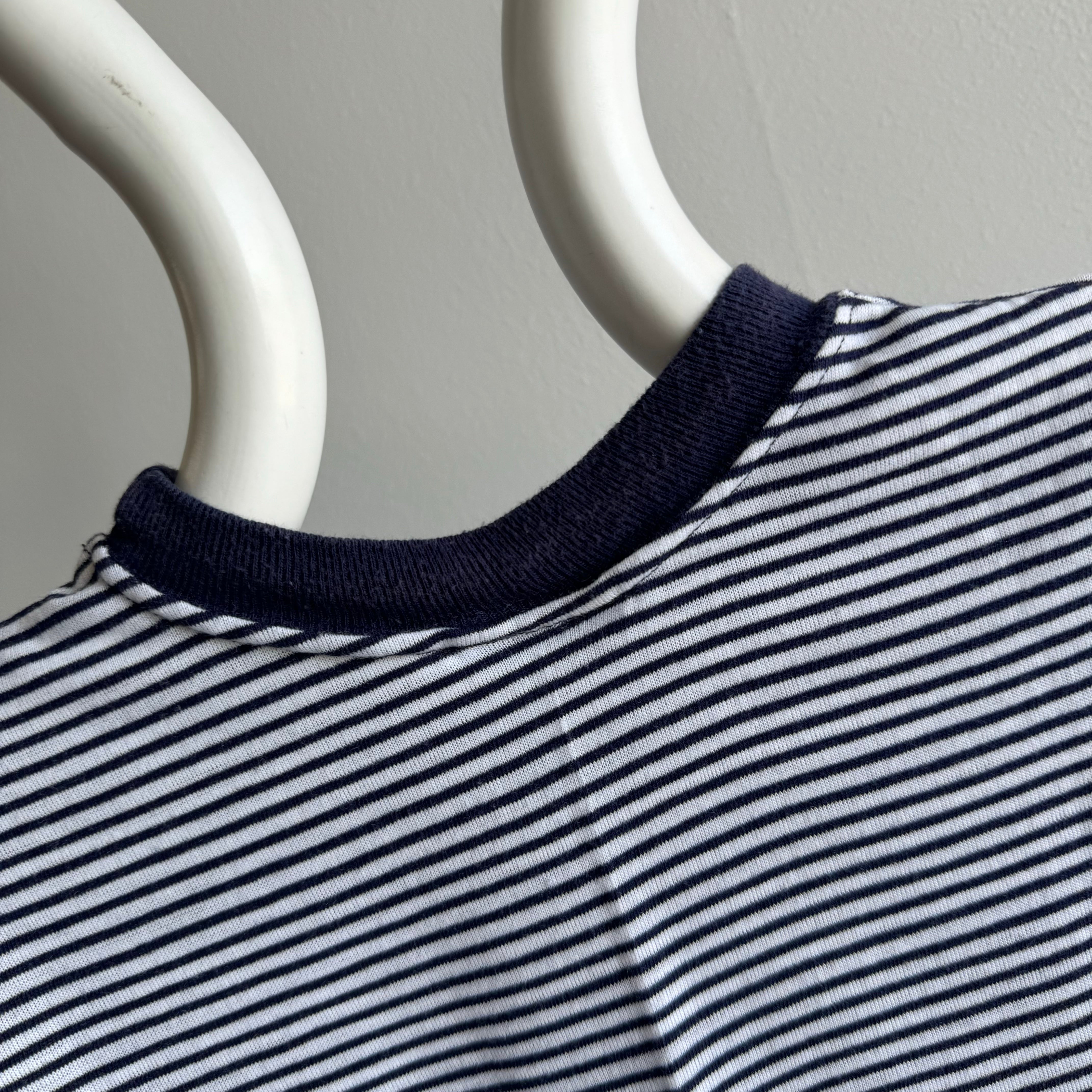 1970/80 Navy and White Striped Cotton Muscle Tank Top