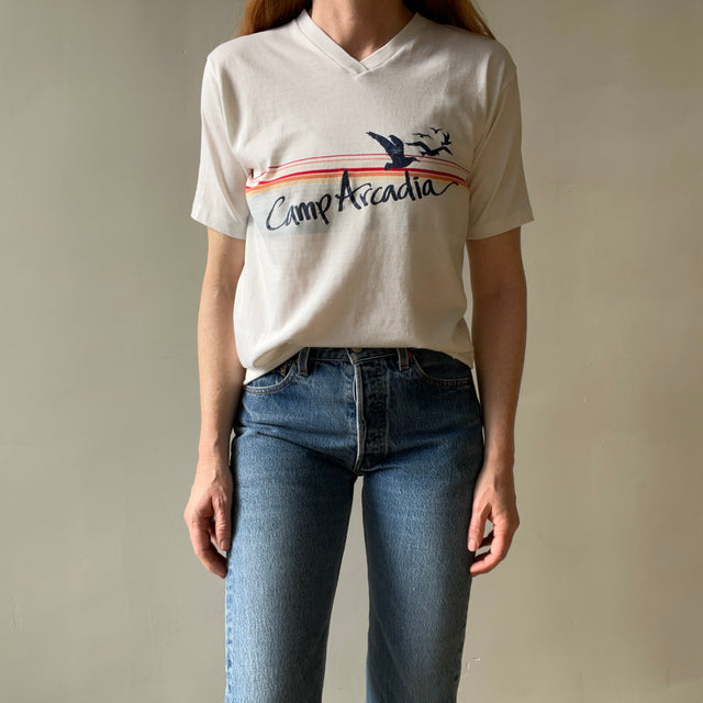 1970s Camp Arcadia V Neck T Shirt - Velva Sheen Alert!