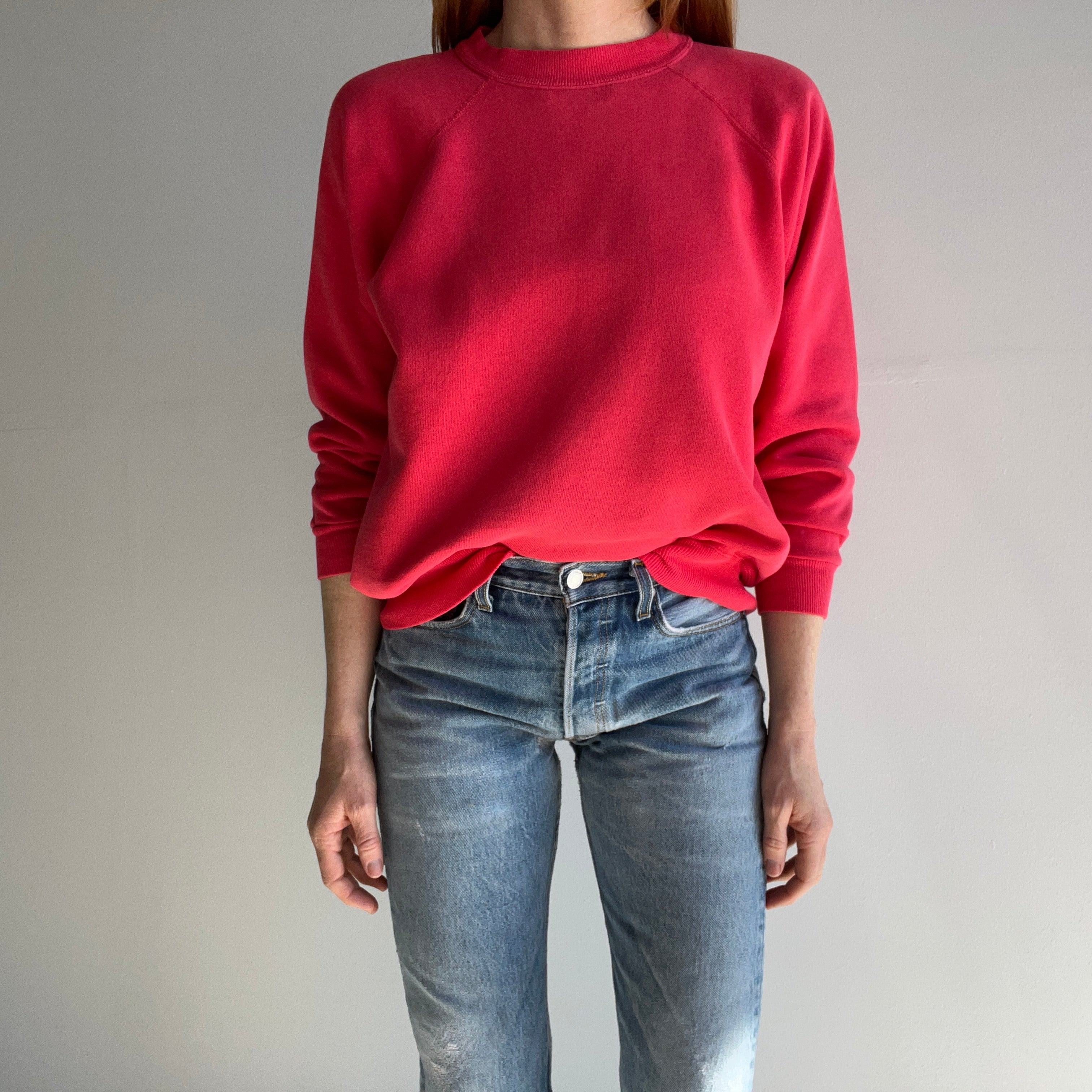 1980s Rich Salmon Pink Raglan Sweatshirt