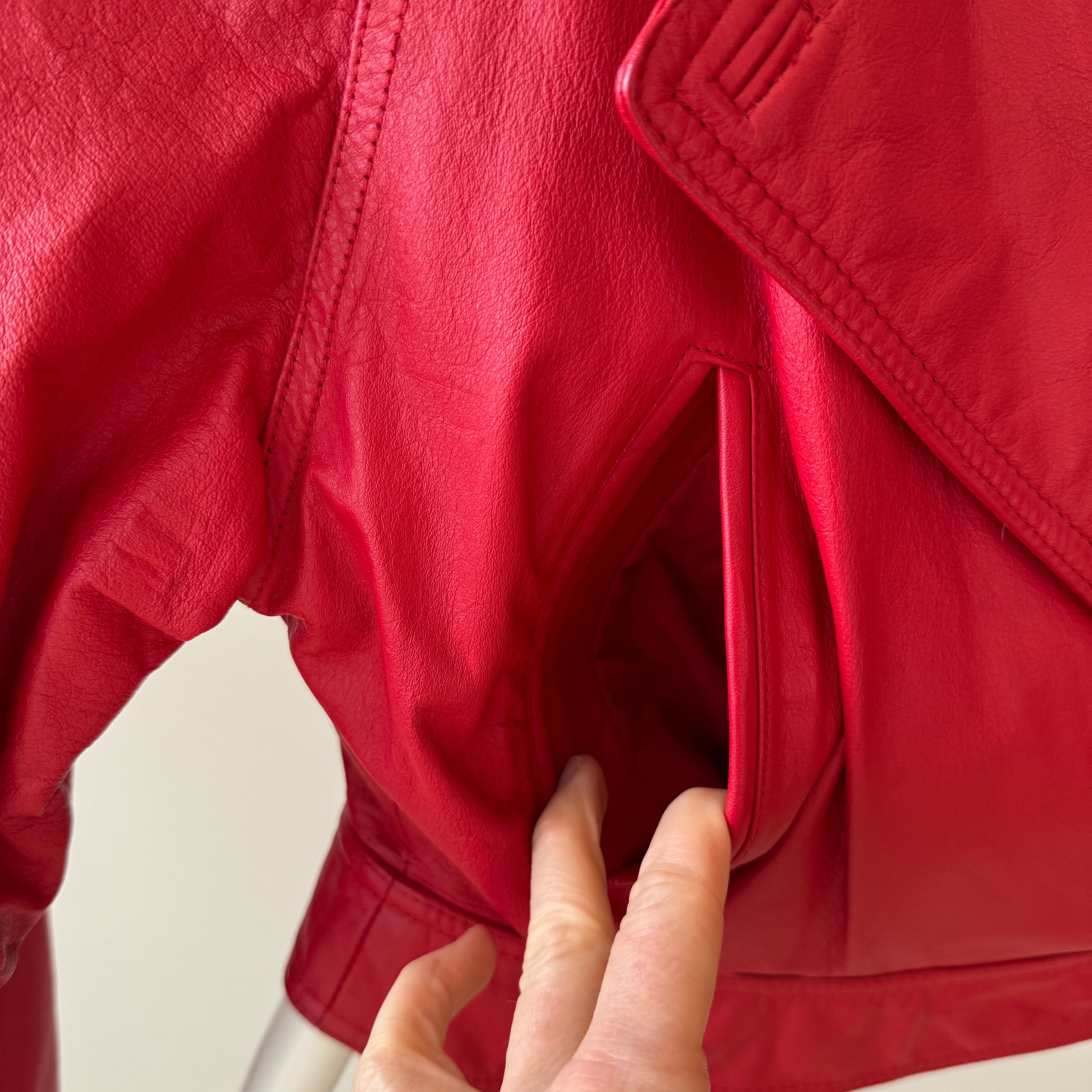 1980s Ultra Extra Red Leather Jacket - WOWOWOWOWOW (please ignore the pants)