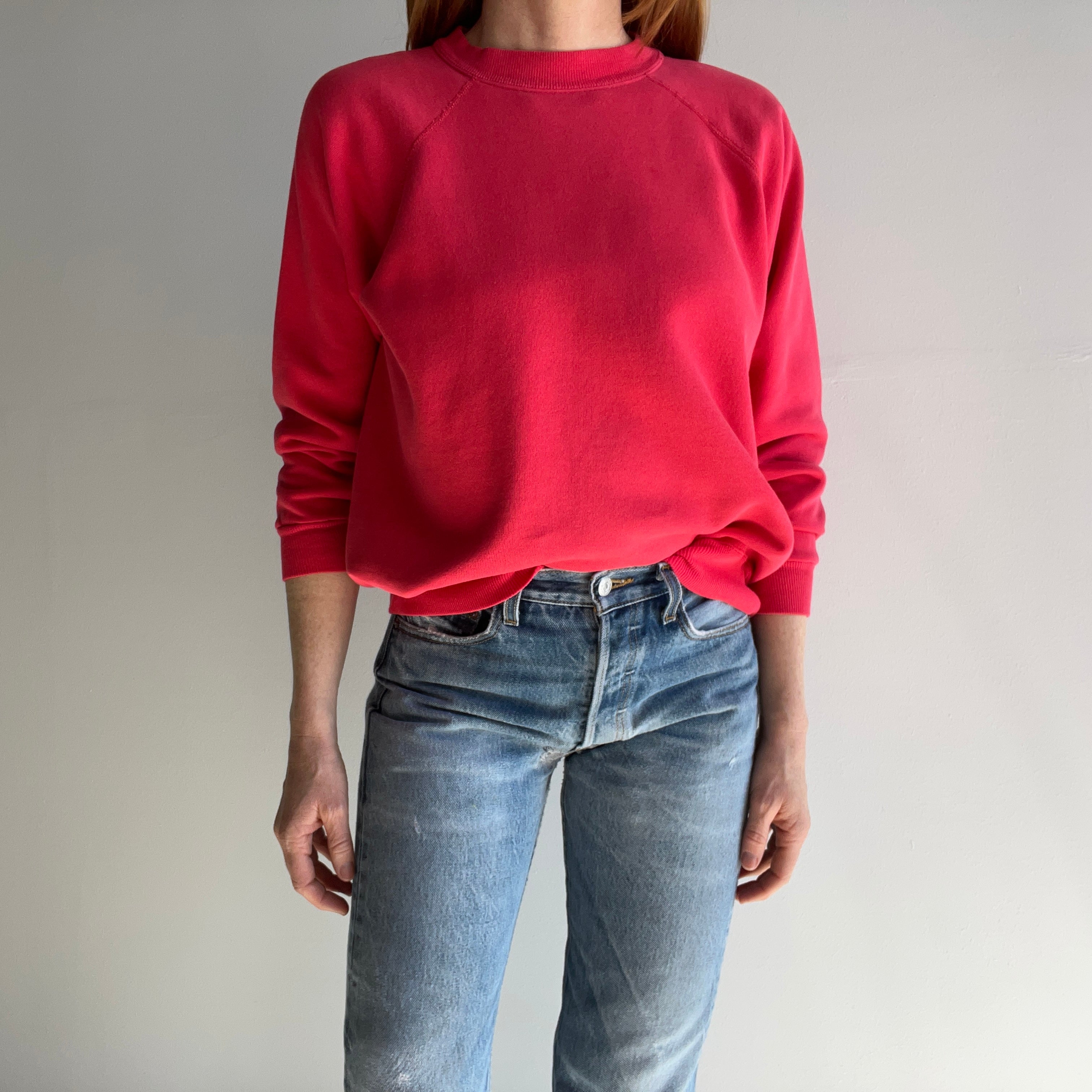 1980s Rich Salmon Pink Raglan Sweatshirt